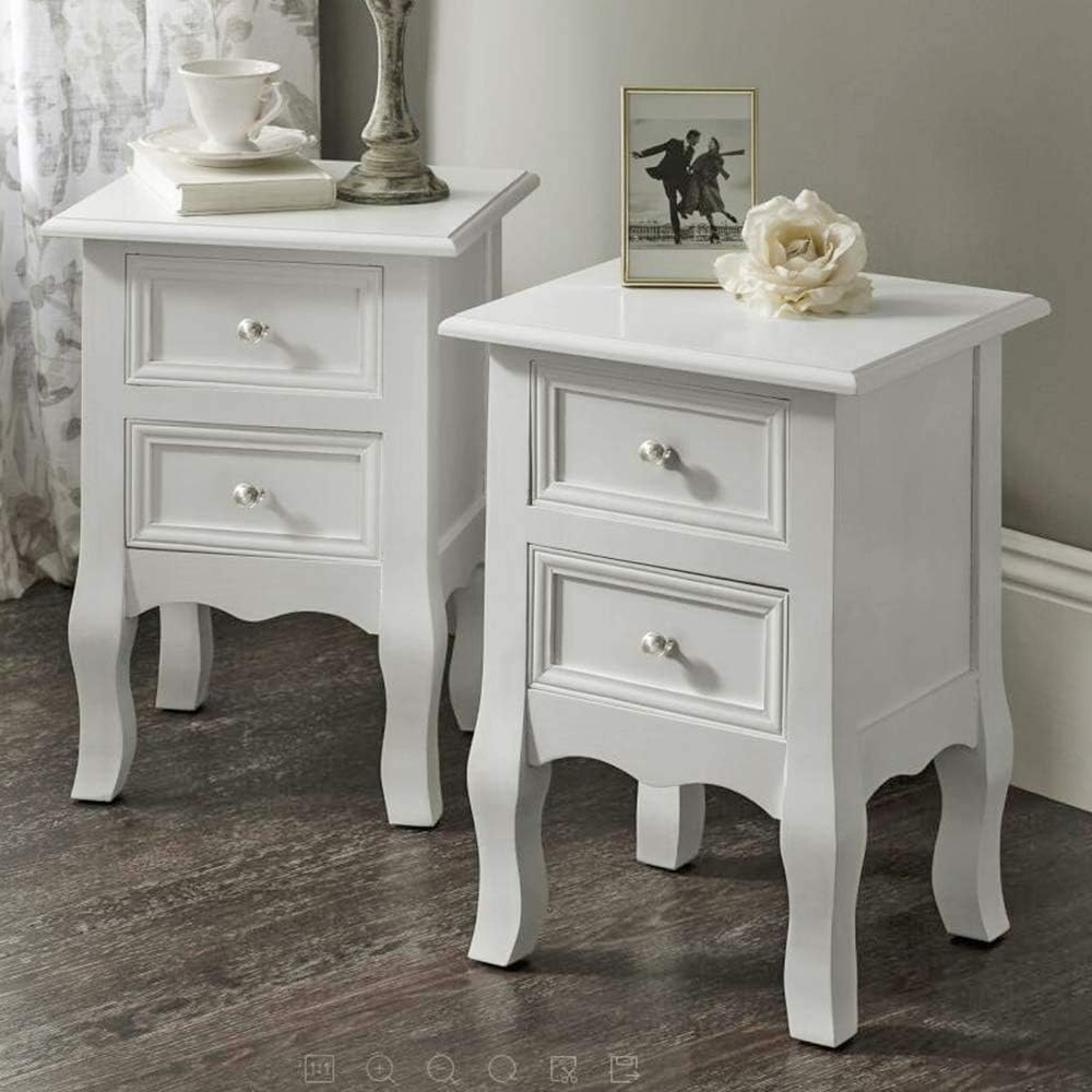 EXQUI Bedside Table Set of 2 White Bedside Drawers Night Stand with 2 Drawers Wooden of