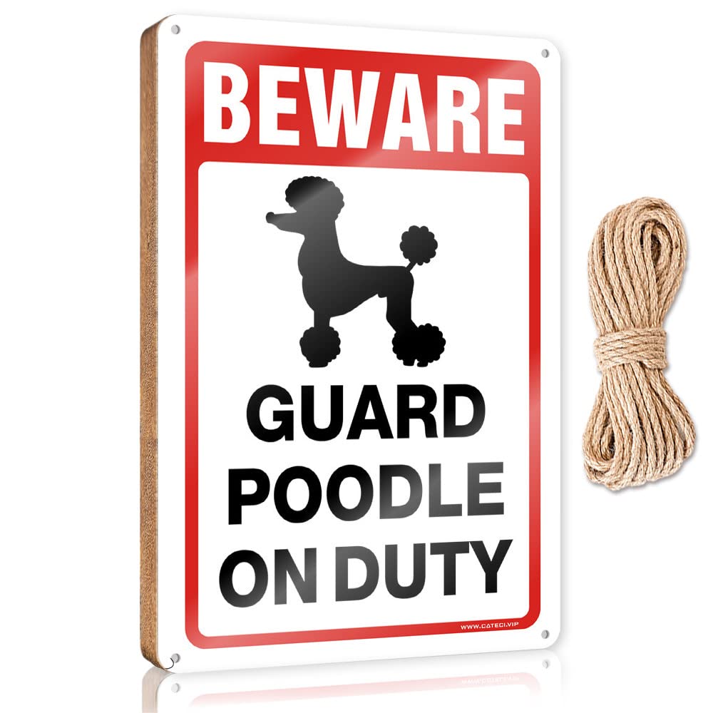 IBWNBBUSN Wood Welcome Sign Beware! Guard Poodle On Duty Wooden Sign Entryway Decor My Way