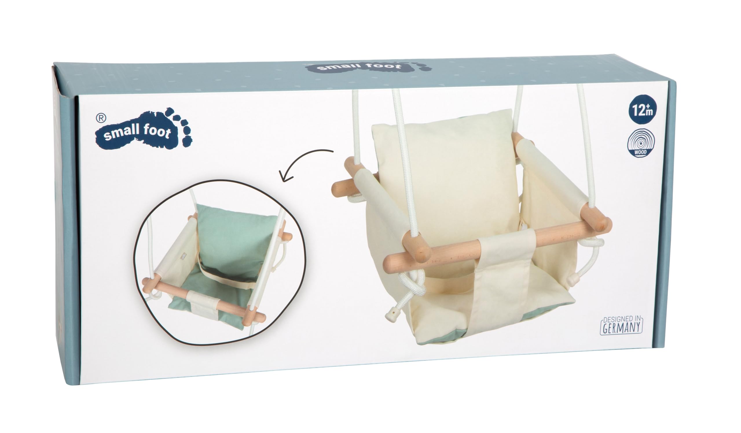 small foot Altalena per bebè beige, con cuscino reversibile rimovibile e cintura regolabile in lunghezza, per bambini piccoli dai 12 mesi, 12800