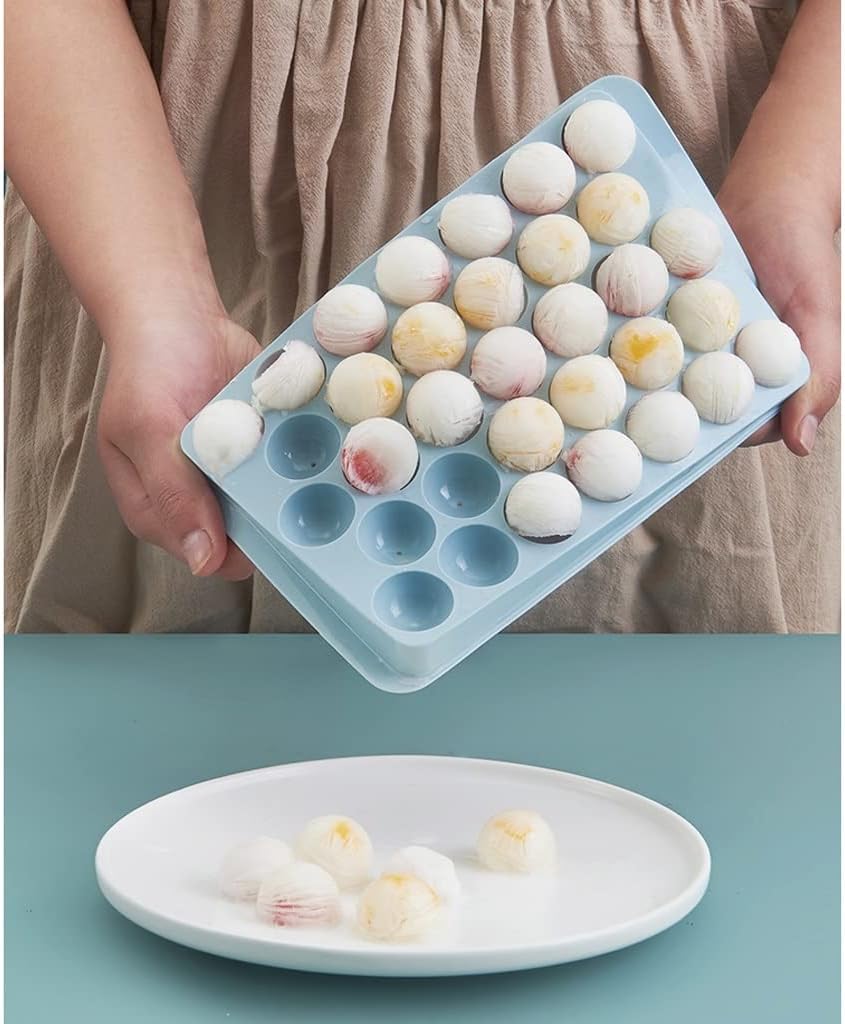 Ice Cube Mold, Large Capacity Ice Tray, Household Freezer Ice Box, Refrigerator Freezer Ice Cube Mold W/Lid (Blue)