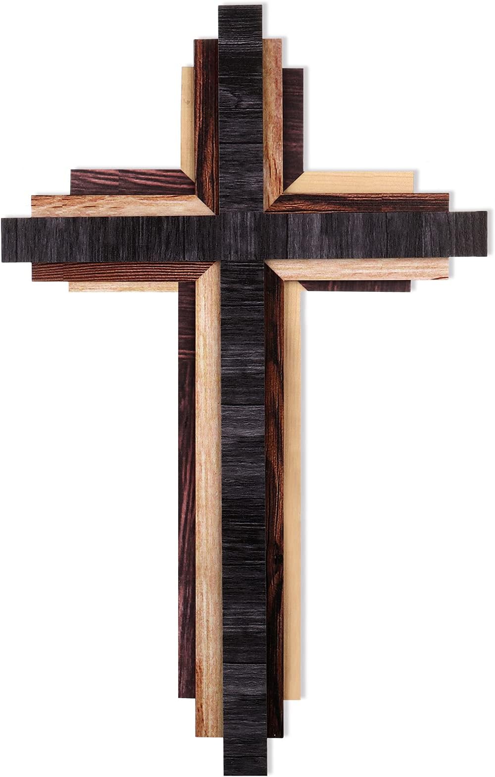 Jetec Wooden Wall Cross,3D Multi-color Triple Stacked Reclaimed Decorative Worn Wooden Wall Cross for Home Religious Church Hanging Decoration(Classic Color)