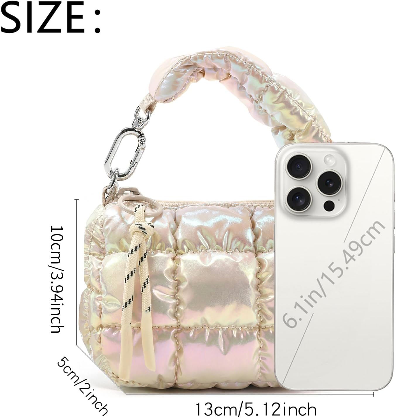 Mini Quilted Wristlet Bag for Women, Puffer Handbags,Evening Bags,Charm Lipstick Bag,Cute bag Charm for Gift | Charm Lipstick Bag, Cute bag Charm, for Gift - Image 5