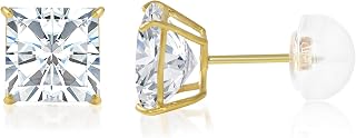 14K Gold Square Solitaire Princess Cut Cubic Zirconia CZ Stud Push Back Earrings in Yellow OR White (Various Sizes)