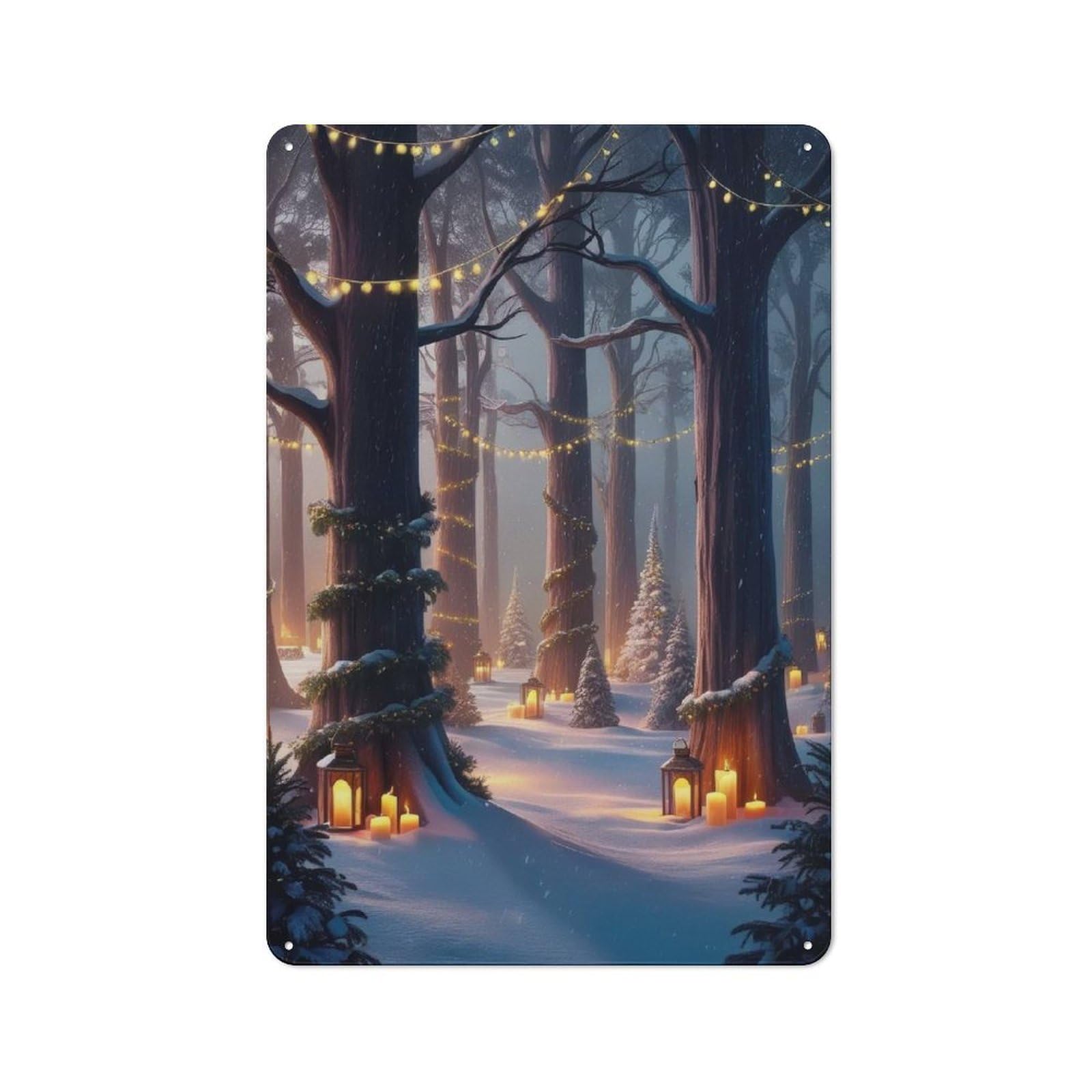Junmoney Enchanted Winter Forest Retro-Style Metal Plaque 30X20cm For Garage Or Workshop, For Garage, Workshop And Man Cave Decoration