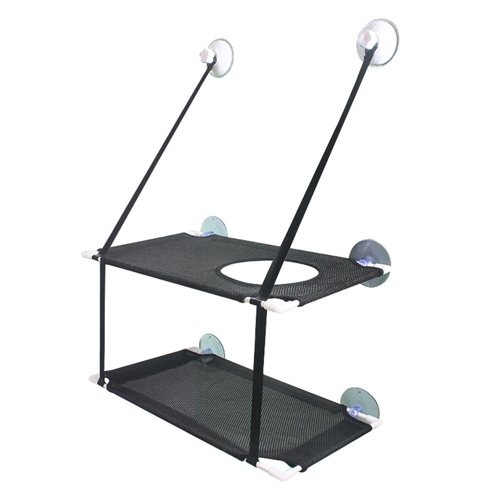 Amaca per Gatti a Doppio Strato con Installazione Sospesa, Forte Ventosa, Morbido Sedile di Riposo per Finestra per Gatti per Balcone e Altro Ancora (Black)