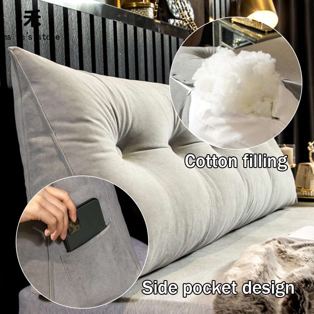 Coussin de Lecture pour Lit Coussin Couleur Unie Dossier Canapé Coussin Lombaire Ergonomique Compensé Oreiller Amovible Compensé Triangulaire avec Housse Lavable (120 * 50 * 20cm,Jaune)