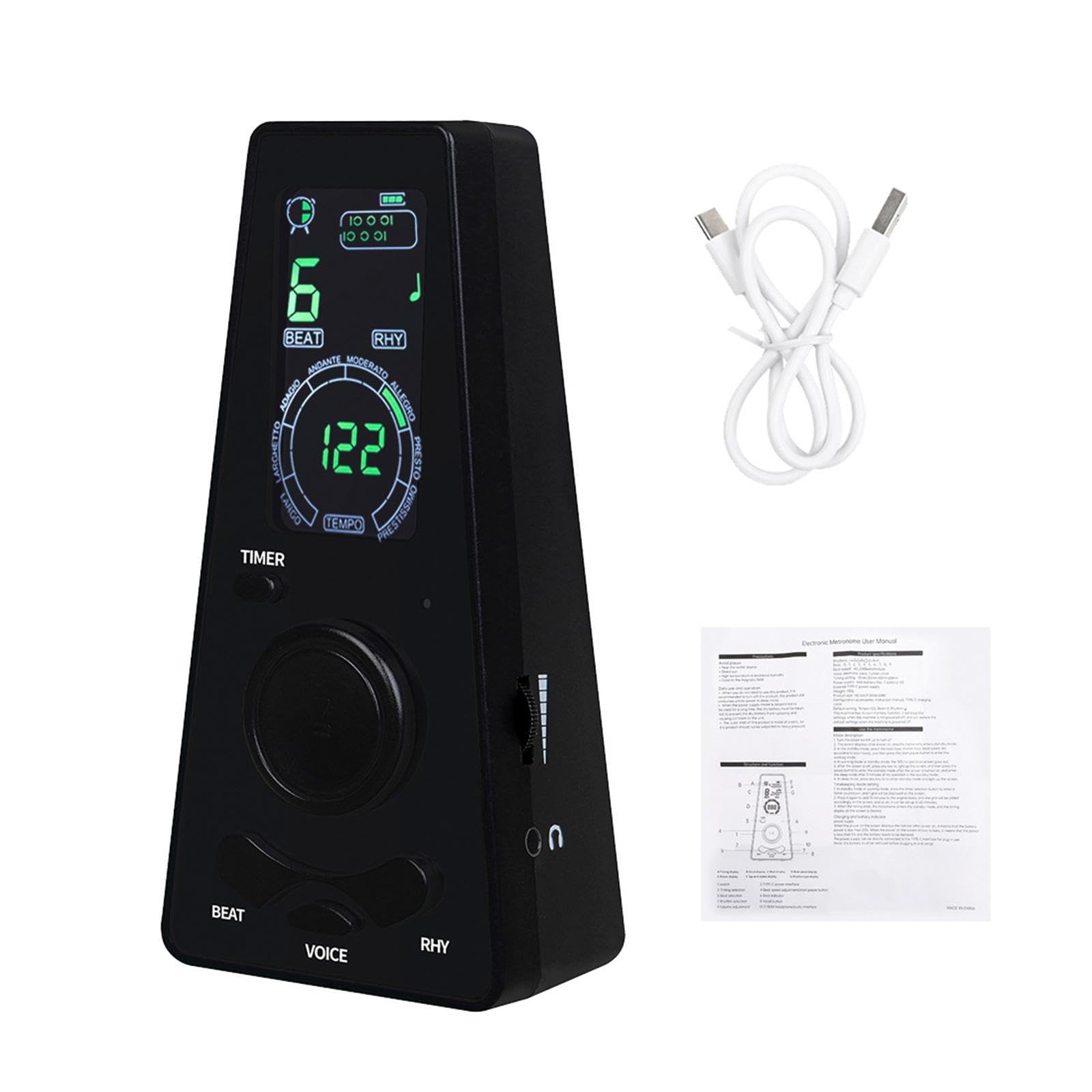 Métronome électronique avec Réglage de La, Léger et Multifonctionnel, Accordeur pour Enfants et Guitares, Idéal pour Les Performances En Direc, Noir