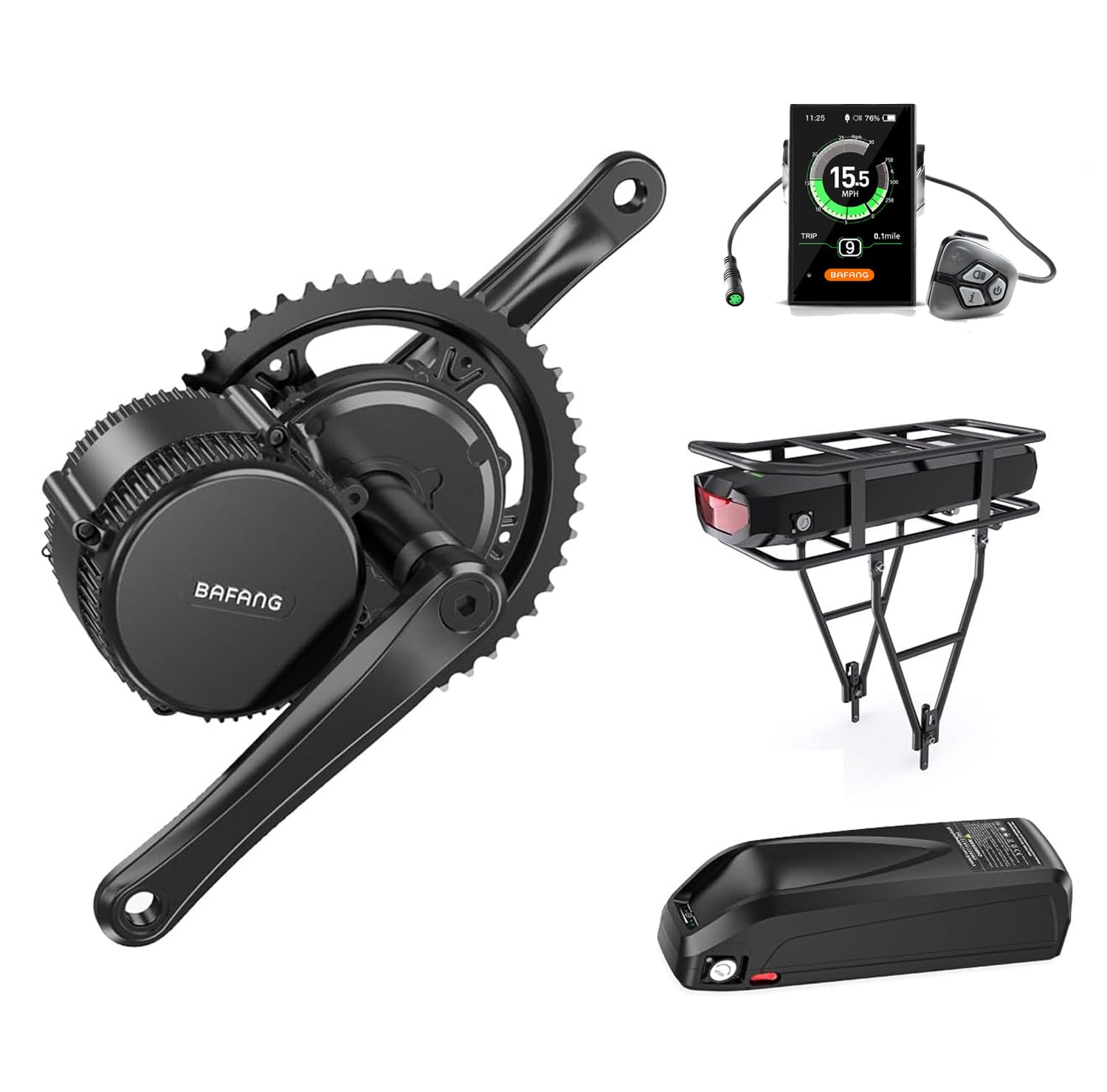 BAFANGMid Drive Kit with Battery (Optional), BBS02B BBS01B BBS-HD Mid Motor, 250W 500W 750W 1000W Ebike Conversion Kit with Display for 68-120mm Bottom Bracket, for Mountain City Electric Bike