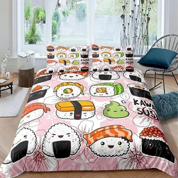 Housse de couette 240 x 260 sushi rose pour transformer l'ambiance de votre chambre