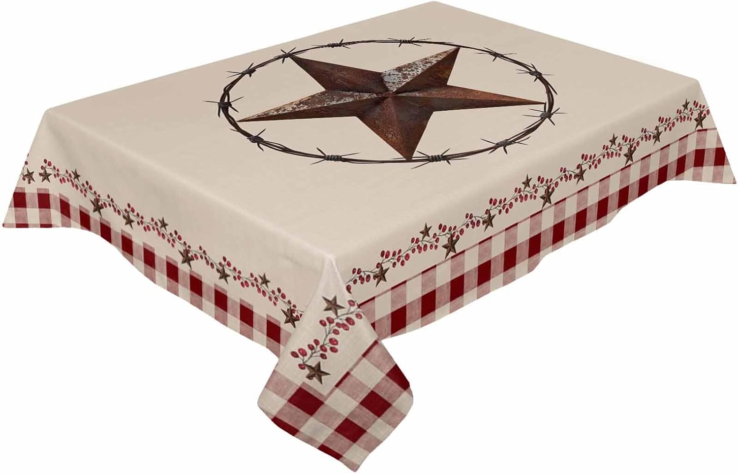 Waterproof Tablecloths Square Dining Table Cloth Western Star Burgundy Red Gingham Country Texas Berry Oil Proof Spill-Proof Table Cover Farmhouse Style,Washable Tablecloth for Indoor Outdoor 60x60in