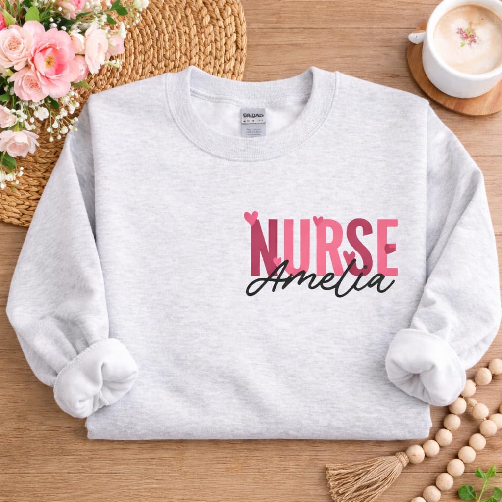 LOVELYPOD Custom Nurse Valentine Sweatshirt Hoodie, Personalized Nurse Valentines Day Gift, Personalized NICU Sweatshirt Hoodie - Image 2