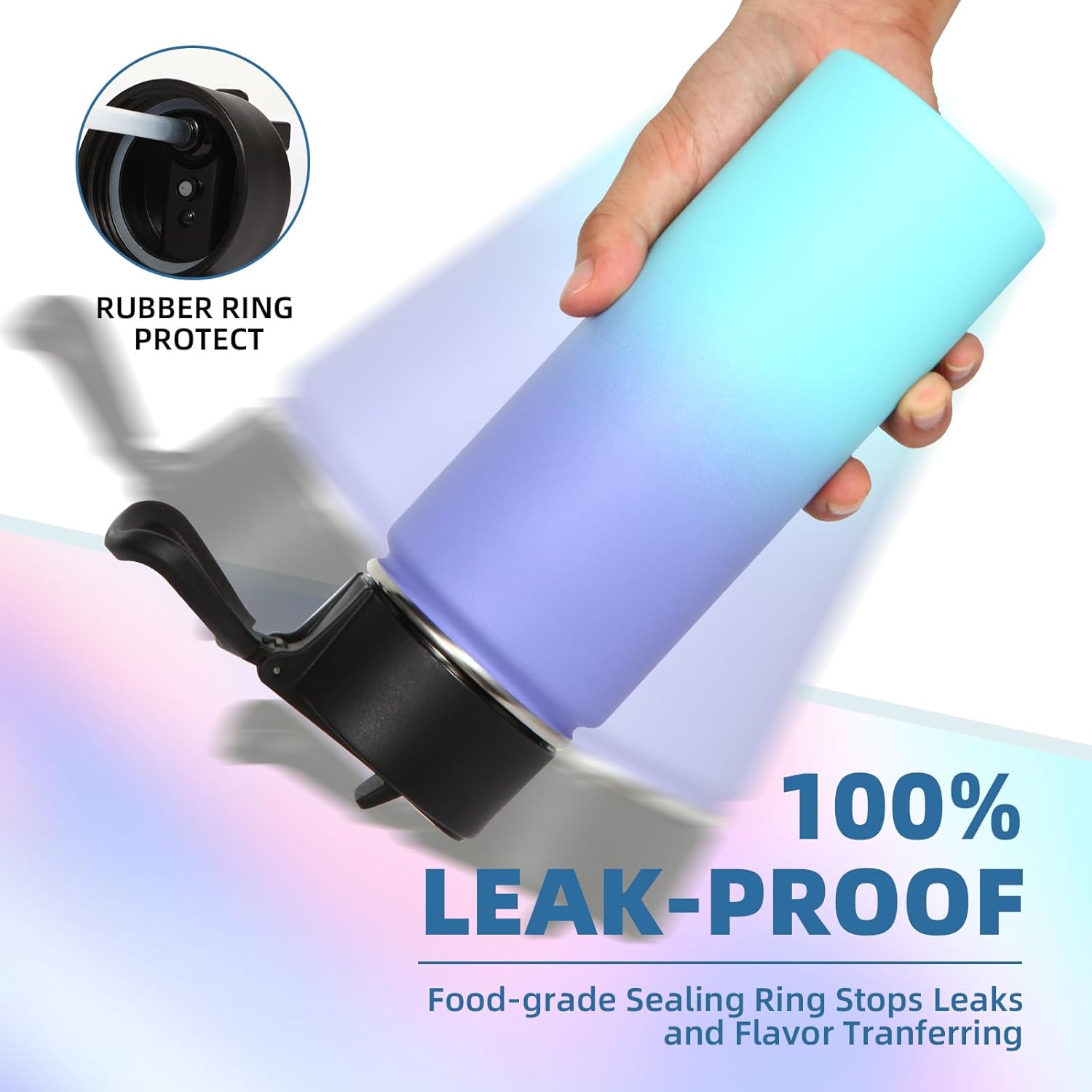 Volhoply 18oz Multic Gradient Color Stainless Steel Insulated Water Bottle with Straw Lid and Handle,Double Wall Vacuum Wide Mouth Cups,Reusable Metal Travel Flask Keep Cold and Hot(Mix,4 Pack) - Image 5