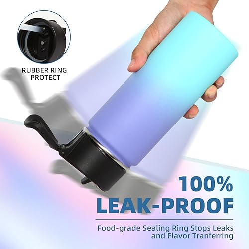 Miniatura 5 de Volhoply Botella de agua aislada de acero inoxidable de 18 onzas con tapa de popote y asa, tazas de boca ancha al vacío de doble pared, botella de