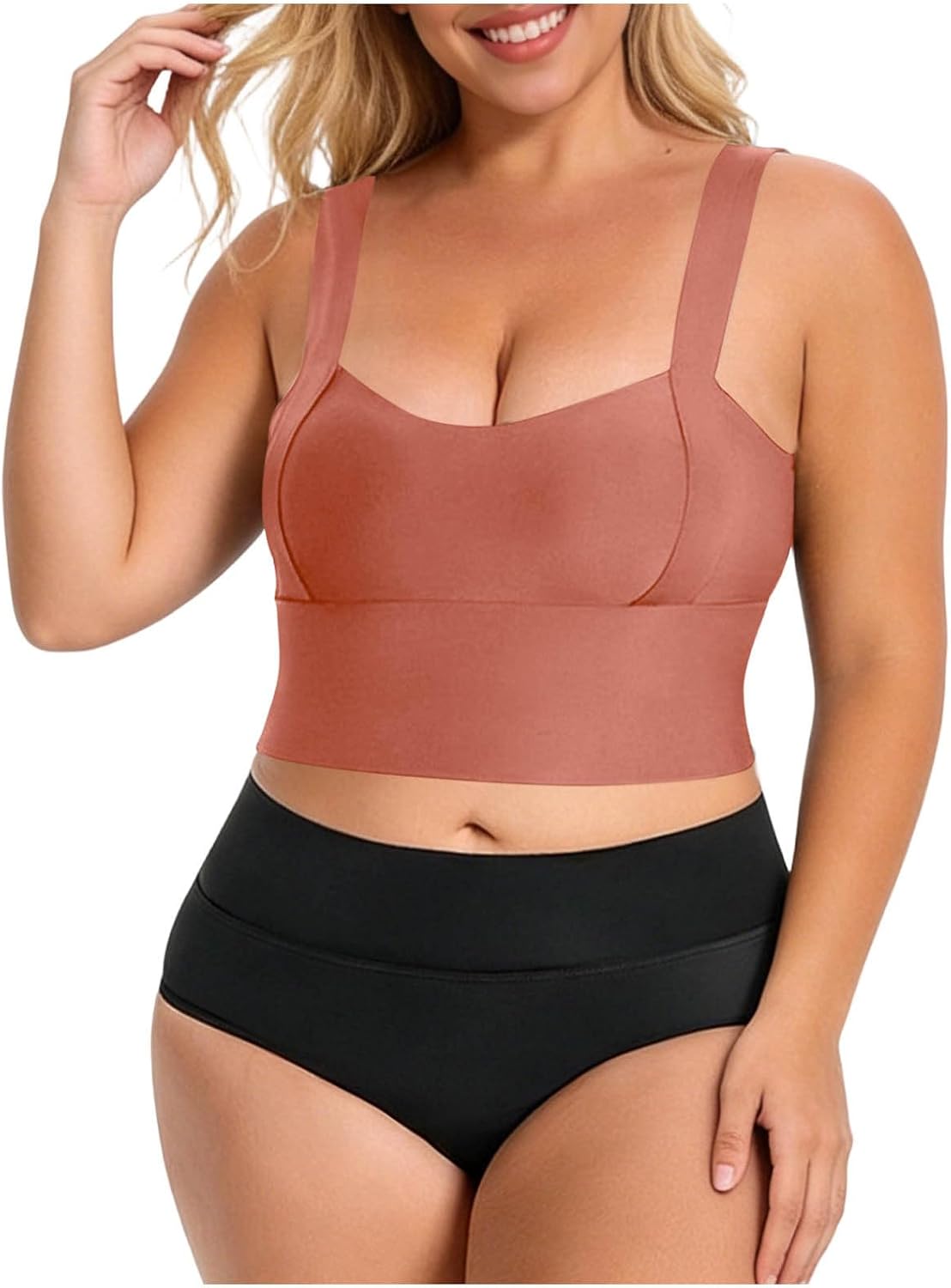 High Impact Sports Bras for Women Running Workout U Back Sports Bra Scoop Neck Padded Push up Lifting Longline Bra