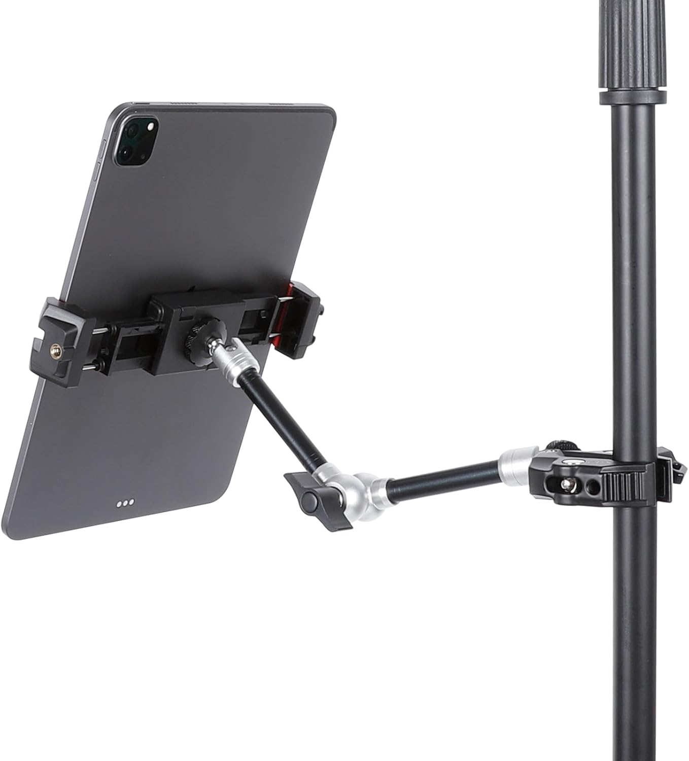 Tablet Holder for Microphone Stand, Mic Music Stand Tablet Holder for iPad, Multi Angle Adjustable 10″ Long Magic Arm & Super Clamp Mount, Compatible with 4.7 to 13 inch Tablets & Smartphones