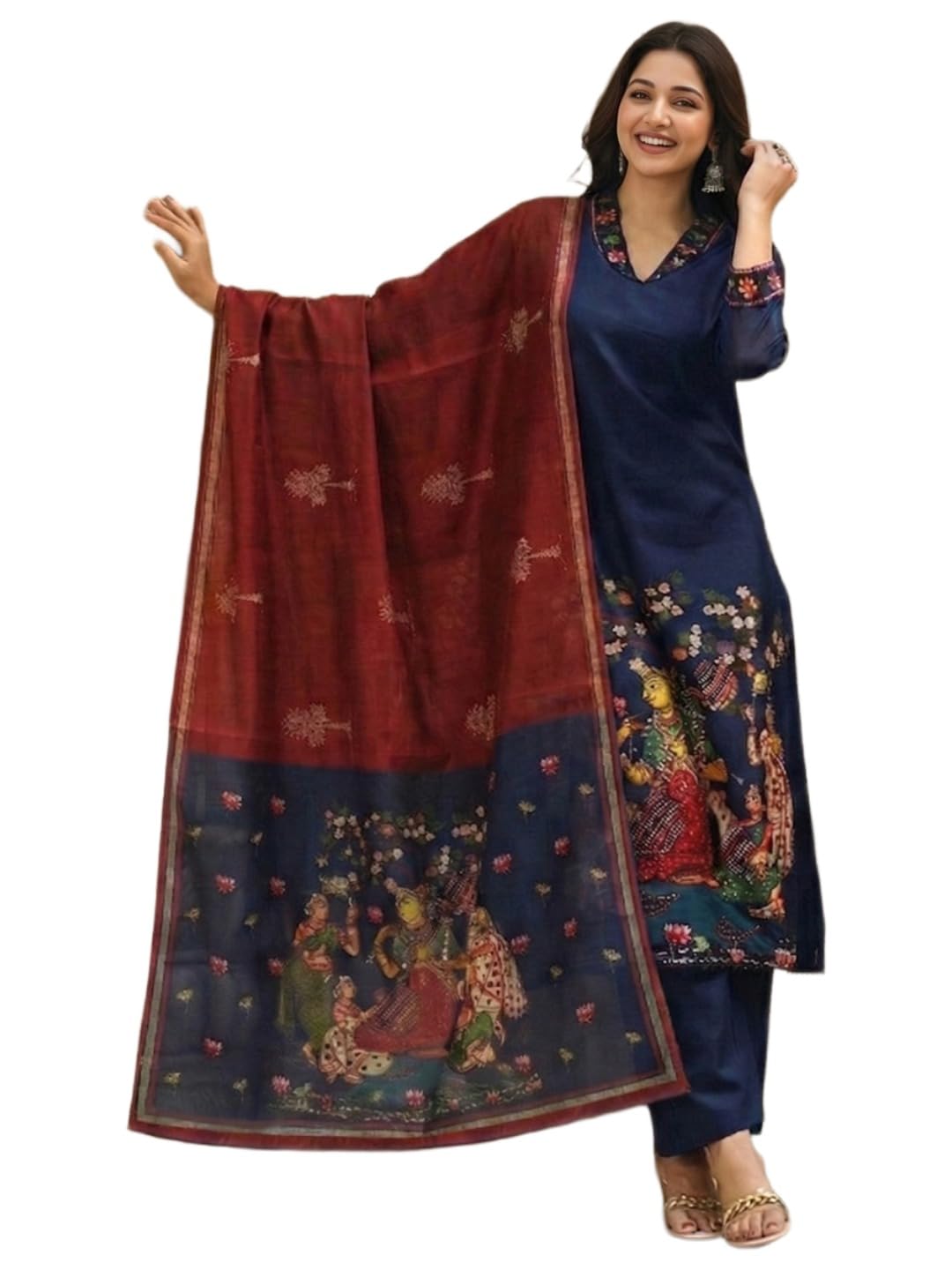 gosriki Women Viscose Blend Printed Straight Kurta with Pant and Dupatta | Ladies Kurta Pant Dupatta Set | Women Ethnic Wear Dress | Indian Traditional Clothing for Girl-picture-31