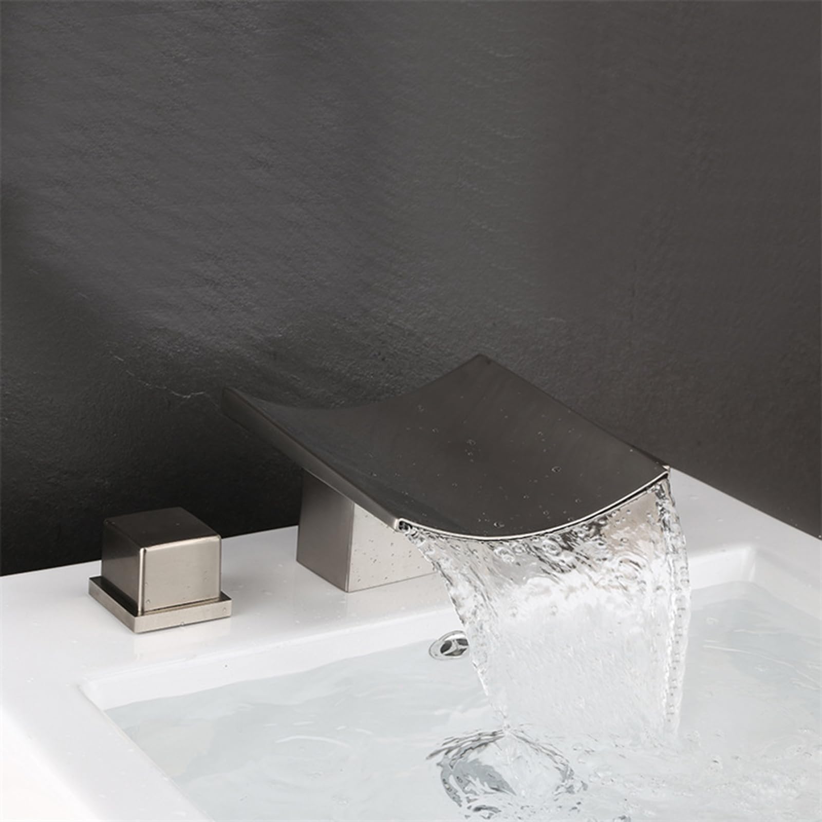 Grifos De Cascada De 3 Orificios, Boca Ancha, Manija Cuadrada, Mezclador De Lavabo De Baño, Grifos De Lavabo De Cobre, Mezcladores, Negro(Brushed)