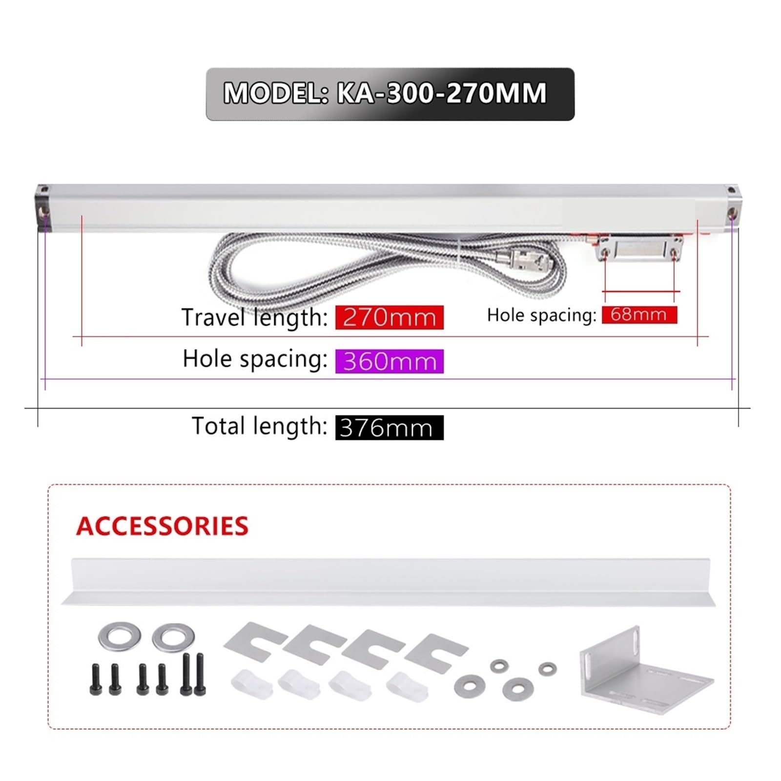 Báscula de codificador lineal, escala lineal de 0,005 mm, sensor óptico de regla S de 5 um para fresadora de torno DRO TTL 120 mm ~ 420 470 mm 520 mm KA300 (KA)