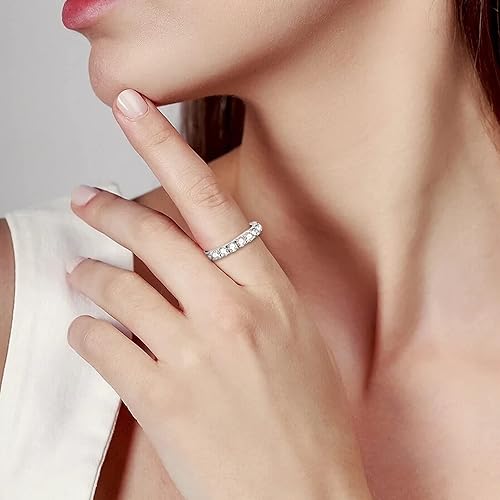 Miniatura 4 de AINUOSHI Anillo de eternidad de plata de ley 925 chapado en platino redondo de corte brillante de 0.118 pulgadas para mujer, anillo de aniversario