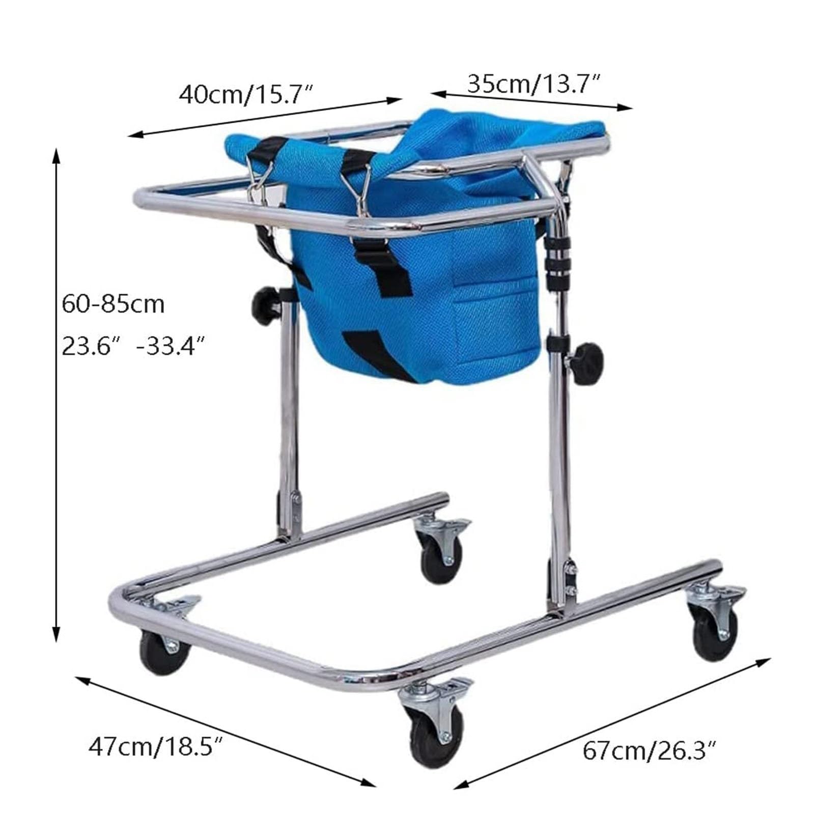 Portable Children Rollator Walker, Kids Rehabilitation Standing Frame with Tire Wheels and Sea, Adjustable Height Rolling Walking Aid for 31.5-47.2in Disabled