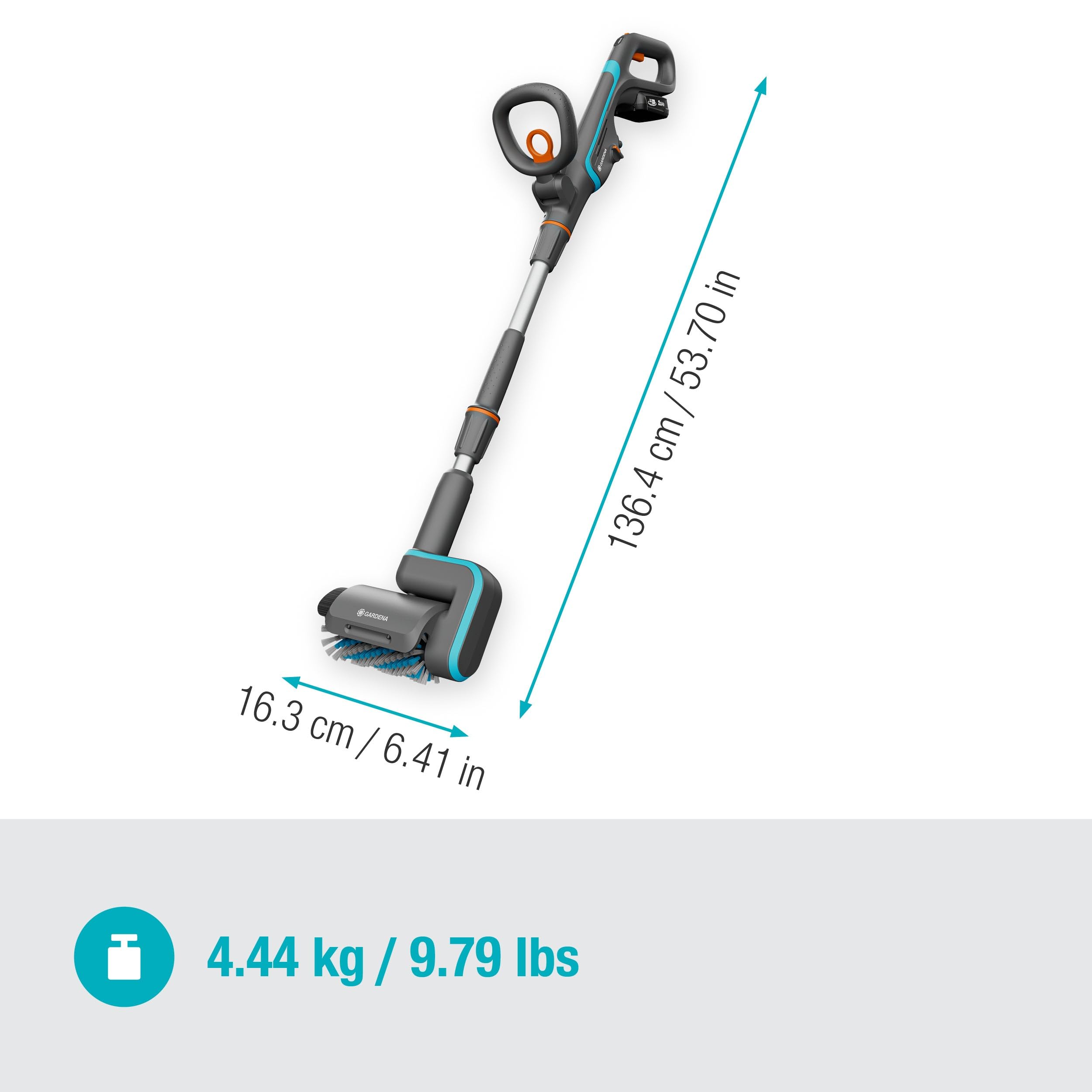 Gardena Spazzola Multifunzione A Batteria AquaBrush Patio 03/18V P4A Set Pronto All'Uso: Esterno, Comando con un solo tocco, Pulizia del cortile, Profilo della spazzola, Senza fili (14841-20)