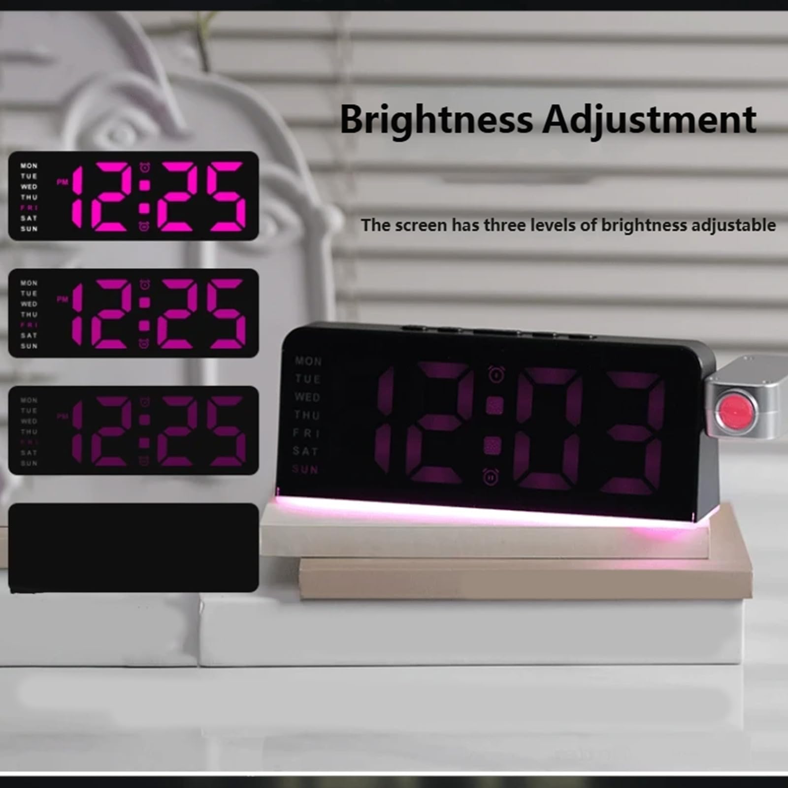 Generisch Digitaler Projektionswecker mit um 180° drehbarem Deckenprojektor, Lauten Alarmen, Temperaturdatum für Schlafzimmer, Temperaturdatum für Schlafzimmer