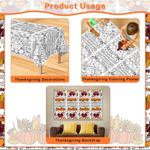 Image of OHOME Thanksgiving Coloring Tablecloth - Thanksgiving Decorations Table Decor - Friendsgiving Banner for Door Wall | Crafts Games for Kids,54 inch x 88 inch