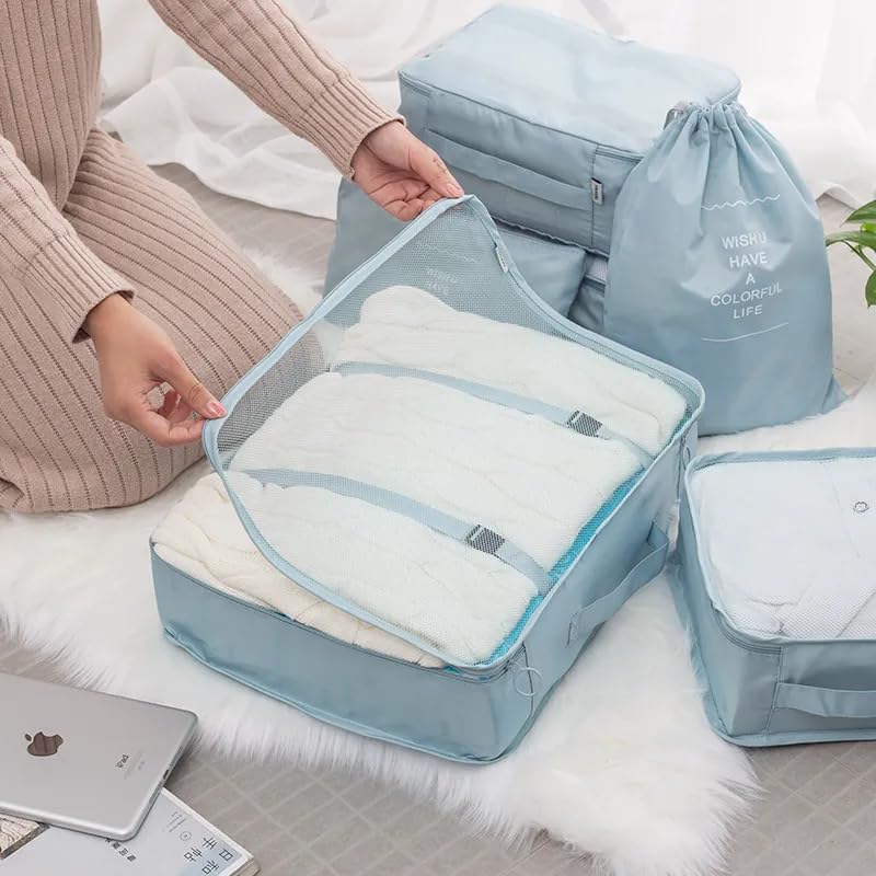 Image of Nightstar 7 Pcs Foldable Luggage and Laundry Bag Pouch Waterproof Travel Toiletry Organizer Garment Storage Bag Portable Packing Cubes (1 Pc) (Sky Blue)