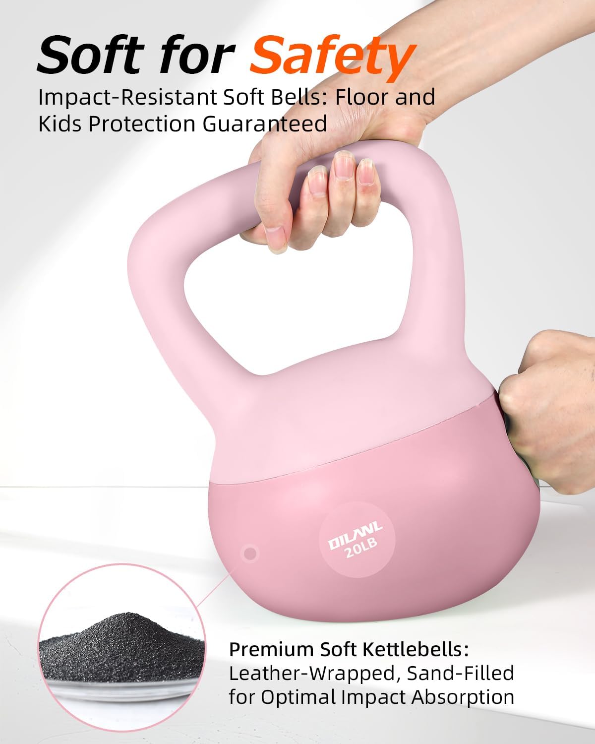 soft kettlebell, safe strength training kettle bell, cushioned impact-resistant base and anti-slip grip weight, kettlebells set for home workouts and men/women/beginners,with non-slip gloves pink 20 lb