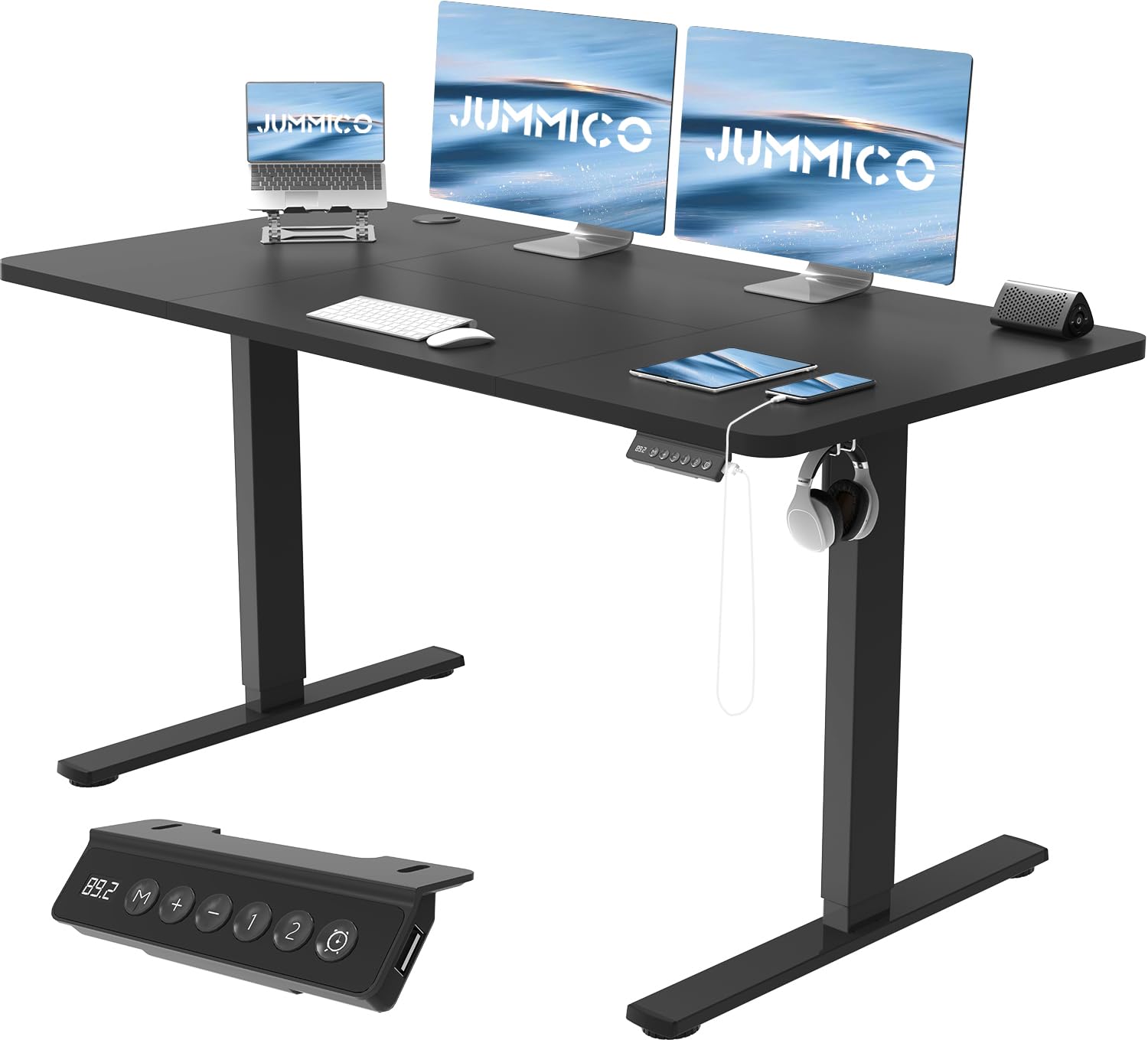 JUMMICO Scrivania Regolabile in Altezza, Scrivania Regolabile Elettrica con Smart Panel da caricatore USB, Scrivania in Piedi con Funzioni di Memoria, Standing Desk 100 x 60 cm, Nero