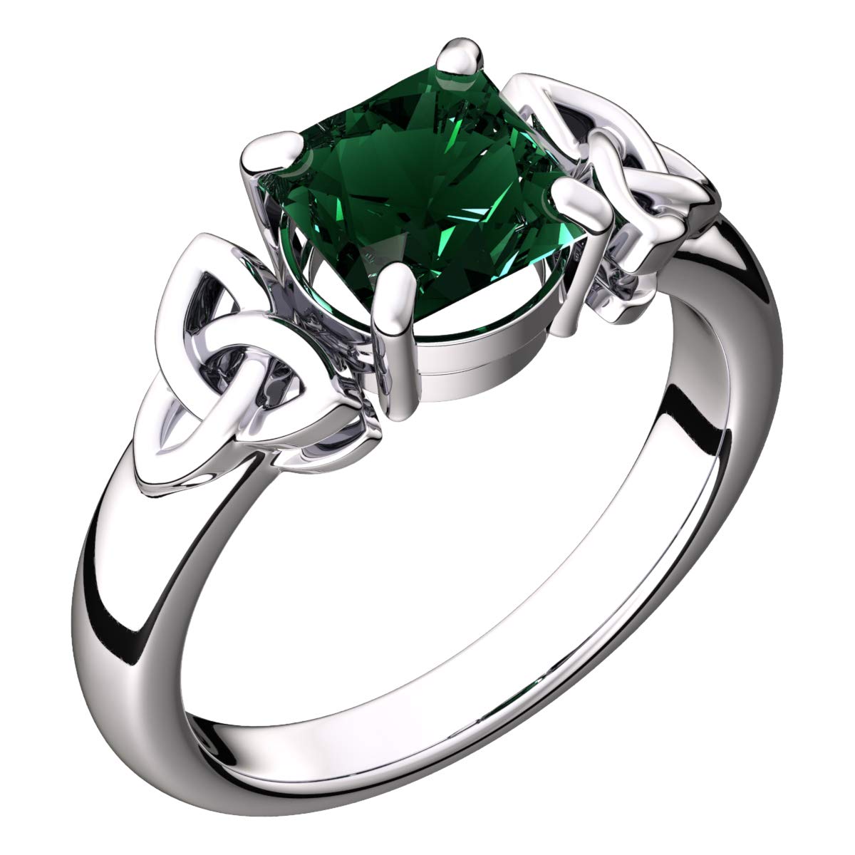 GWG JewelleryGWG Women's Rings Gift Sterling Silver Ring with Large Emerald Green CZ Square Stone Graced with Celtic Trinity Knots on Sides for Women