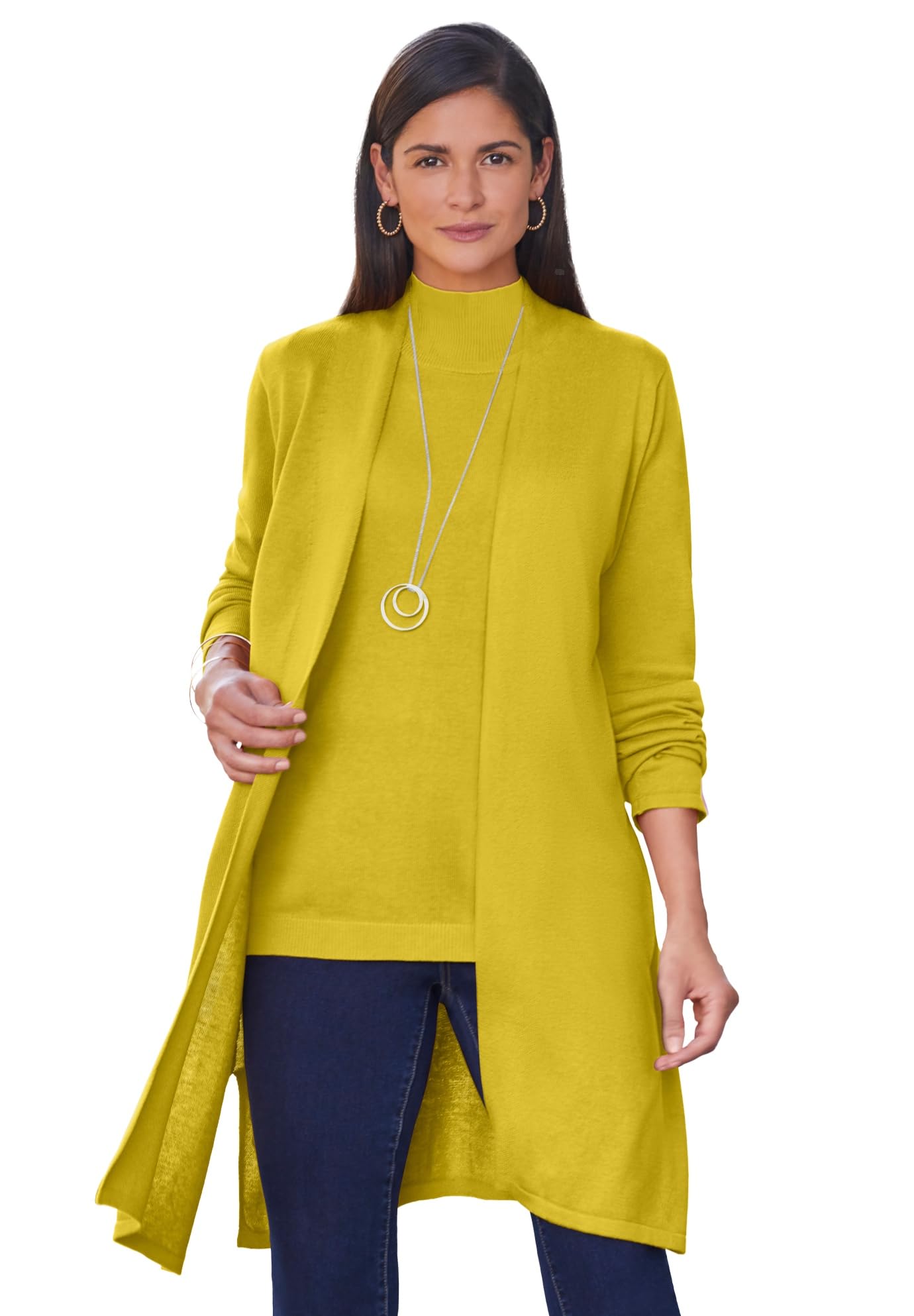 Jessica London Womens Plus Size Fine Gauge Cardigan Long Open Front Sweater