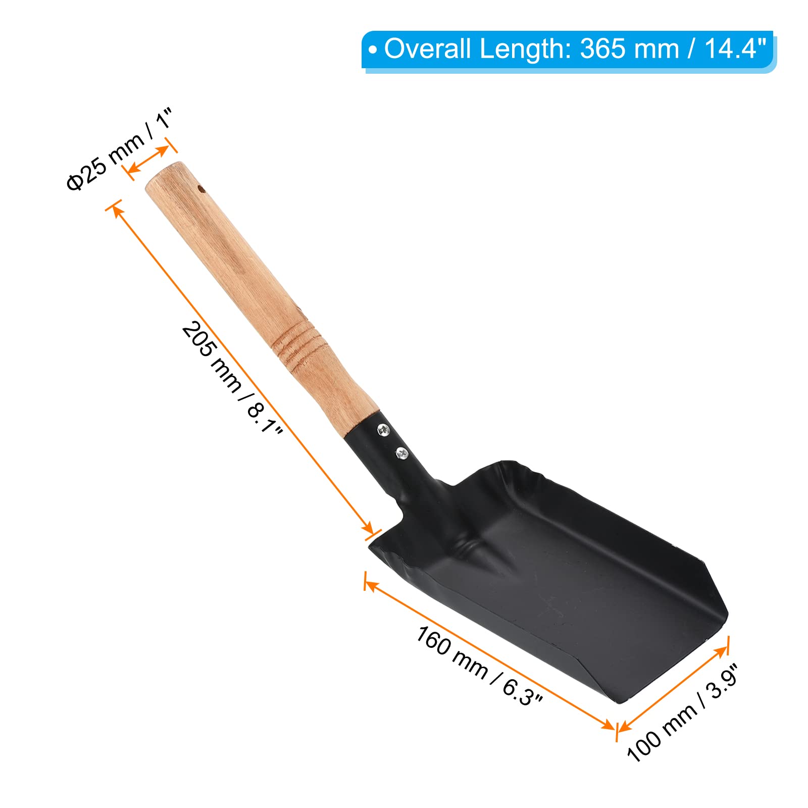 PATIKIL 14" Quadrato Punta Pala, Quadrato Scava Pala Carbonio Acciaio Piatto Testa Giardino Pala con Corto Legno Duro Manico, Nero Giallo