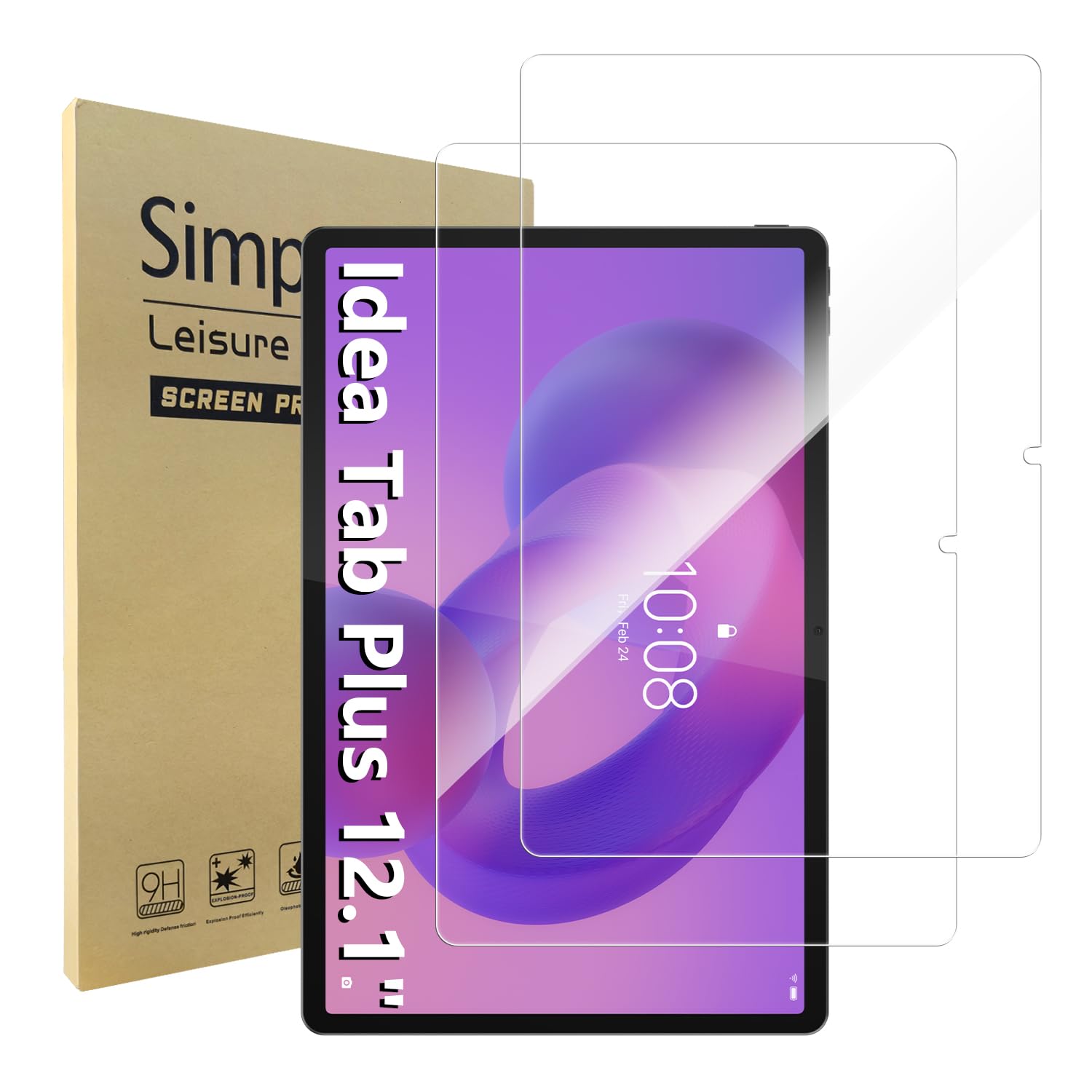 Simpeak 2-Stück Schutzglas Kompatibel für Lenovo Idea Tab Plus 12.1", 9H Hartglas Temperat Glas Screen Protektor Schutzfolie, Displayschutz Schutzglas Folie [Kratzfest] [Bläschenfrei]