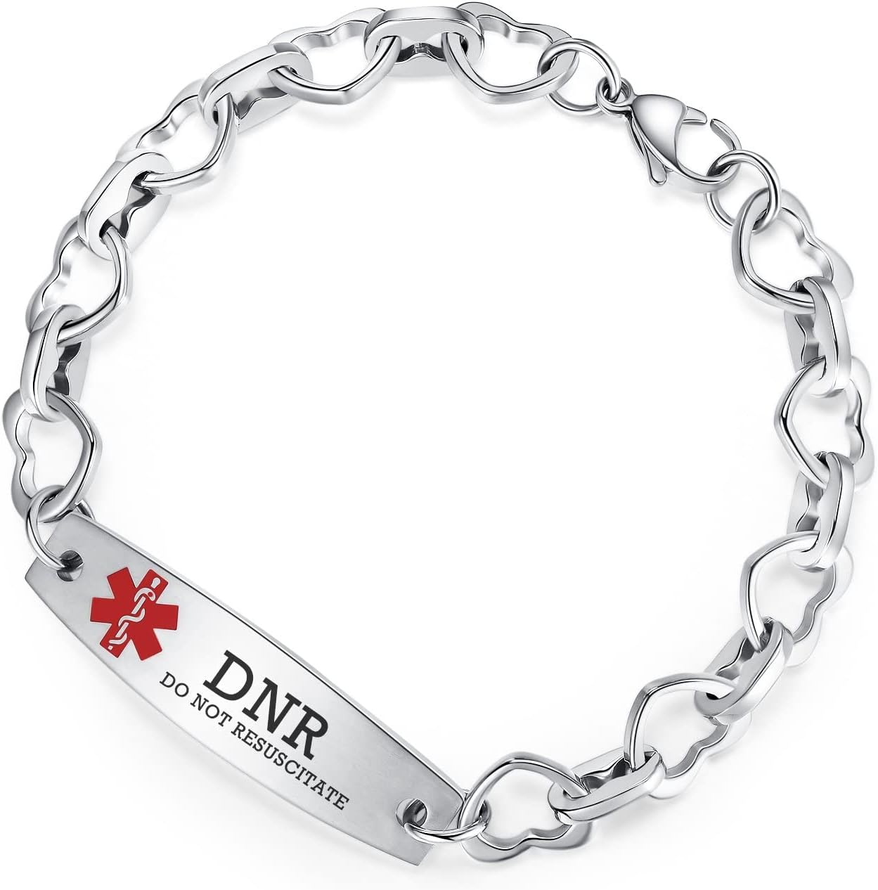 mnmoom 7 1/2 in Heart Medical Alert Bracelets for Women Stainless Steel id bracelets with Free custom engraving
