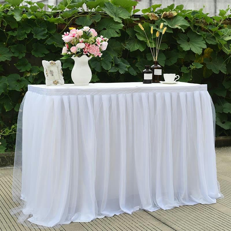 THAYLA 10ft x 77 cm satynowa 2-warstwowa siateczka, puszysta tiulowa spódniczka na stół, szyfon, na wesele, na baby shower, imprezę, falbanki, plisowana