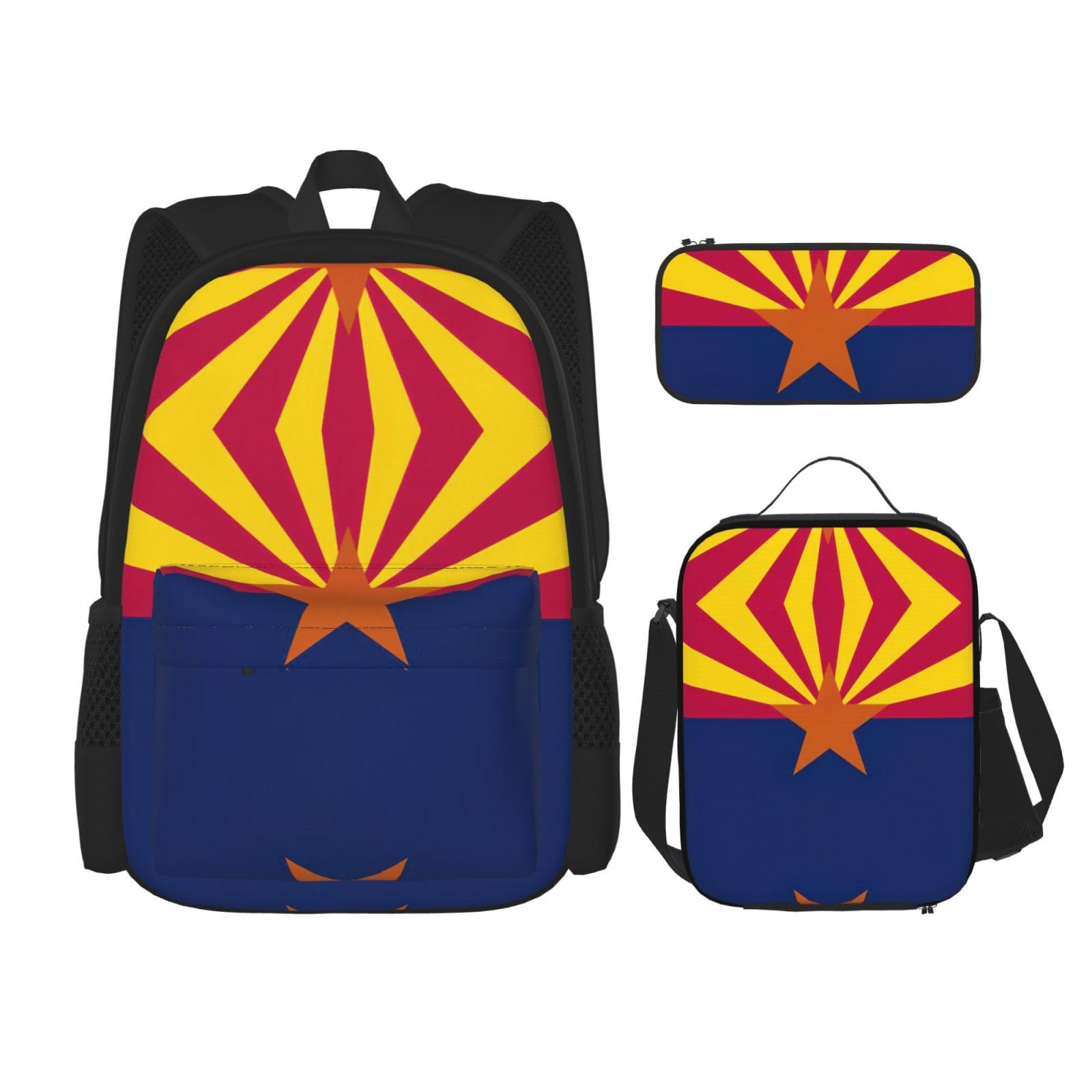 Arizona flaga stanu plecak dziecko chłopcy dziewczęta pudełko na lunch szkoła torba zestaw uczniów szkoły student prezent, Czarny, One Size, Bagaż