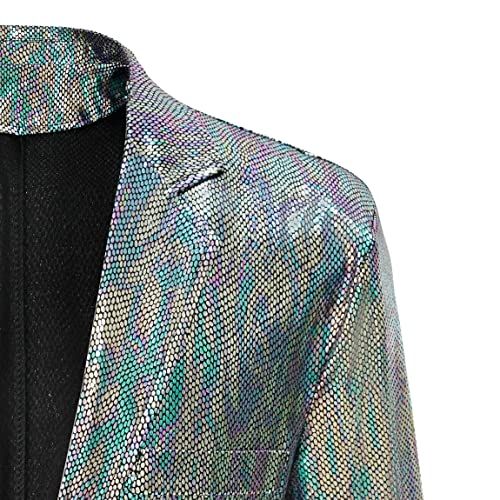 Men's 70s Disco Outfit Sequin Suit Set Metallic Shiny Jacket Slim Fit Pants Party Costume4