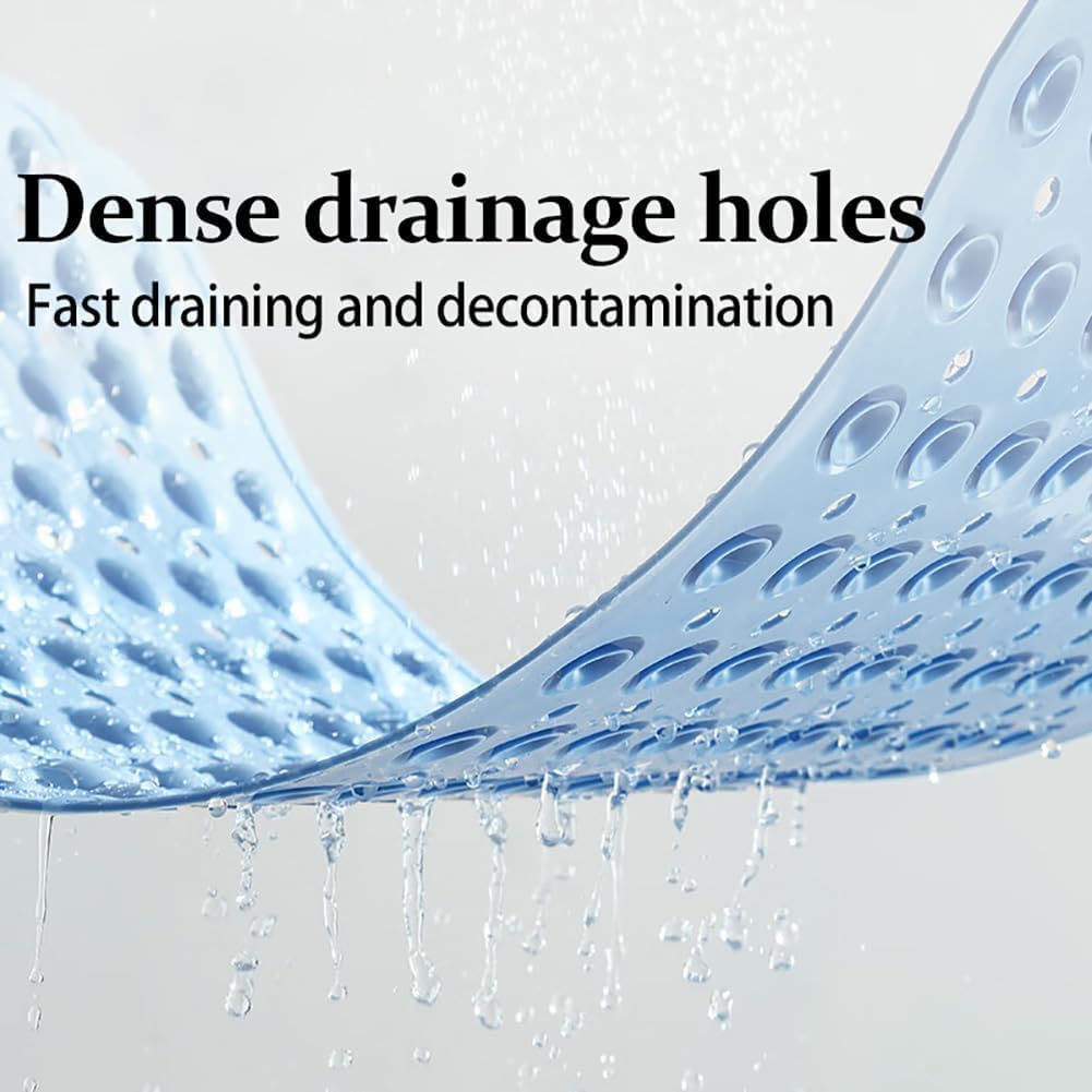 Tapis de Douche Antidérapant 106x66cm,Tapis Antidérapant Douche avec Ventouses et Trous de Drainage,Matériau TPE,Lavable en Machine,Bleu