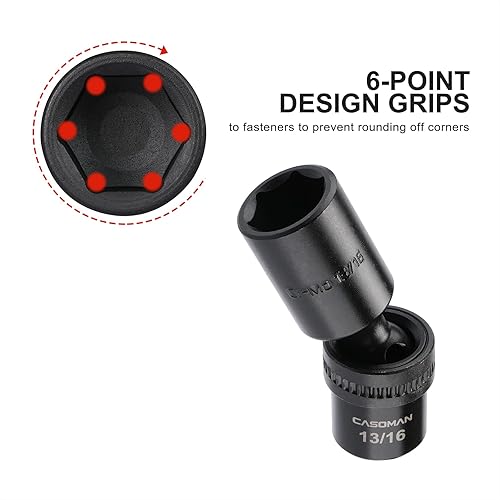 Miniatura 5 de CASOMAN Juego de dados de impacto universal de 12 pulgada de profundidad, SAE, 716"-1-14", CR-MO, enchufe giratorio