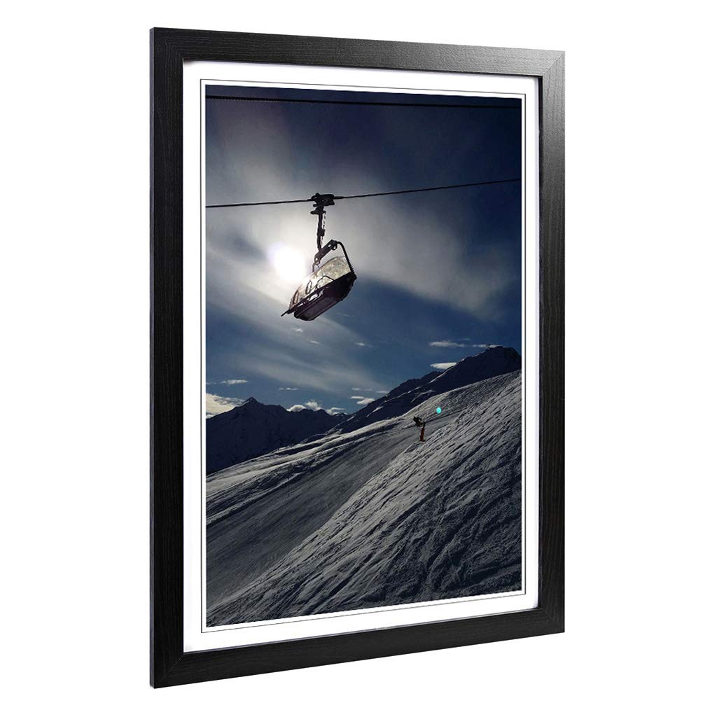 Big Box Art Framed Print Lift Skiing Snowboarding Alps Design | Wall Art Picture | Home Decor for Kitchen, Living Room, Bedroom, Hallway, Black, A2 / 24.5x18 Inch / 62x45cm