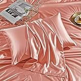 Satin Pillowcase, Standard Size (20×26 Inches) Smooth Pillow Cover with Envelope Closure, 100% Polyester Cooling Pillow Case for Bedding, Pink, 1-Piece