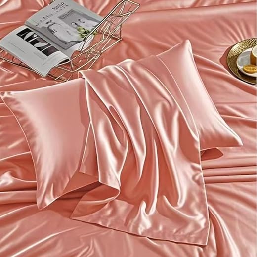 Satin Pillowcase, Standard Size (20x26 Inches) Smooth Pillow Cover with Envelope Closure, 100% Polyester Cooling Pillow Case for Bedding, Pink, 1-Piece