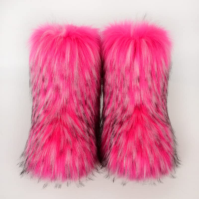 Image of Valpeak Snow Boots for Women 2024 Furry Boots Winter Knee High Flat Heel Fluffy Faux Fur Boots