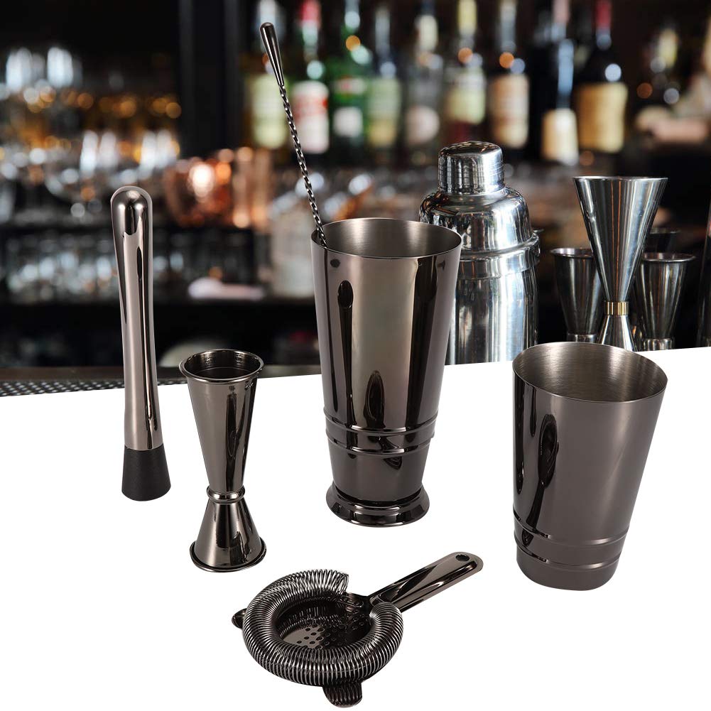 Cocoarm Juego de Cócteles Juego de Coctelera de Acero Inoxidable 304 Negro de 5 Piezas de Herramientas de Barra Boston con Cuchara Coladora Jigger para Fiestas de Camareros en el Bar en Casa