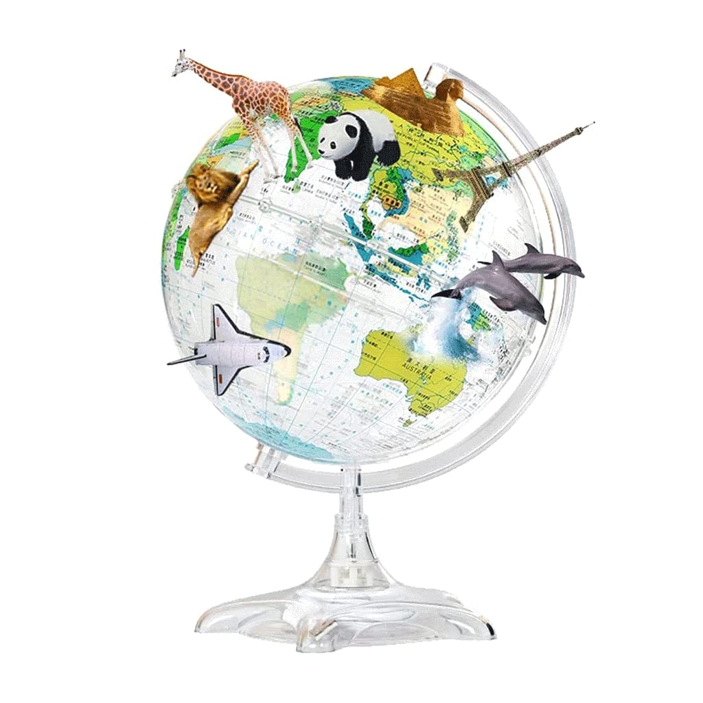 KRXSOBNV Globe, 8.5 Inch Ar Automatic 360° Rotating Globe with World Map Educational Clear Text Marking(E)