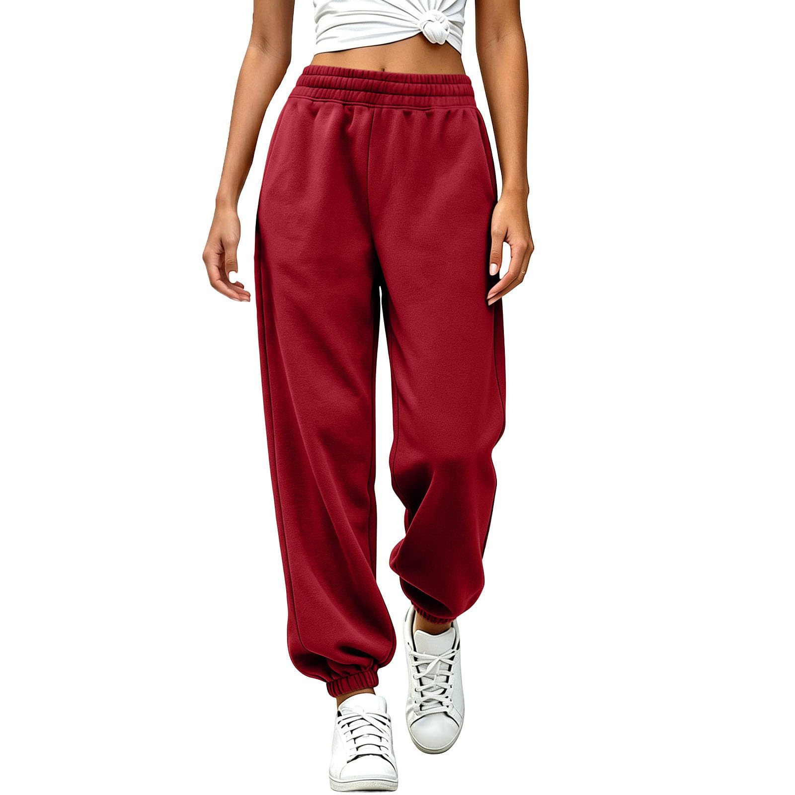 Generico Pantaloni da Jogging Donna Pantaloni Sportivi Vita Alta Pantalone a Gamba Larga Larghi e Morbidi Pantalone Baggy con Tasche Pants Lunghi con Coulisse Regolabile per Allenamento e Fitness
