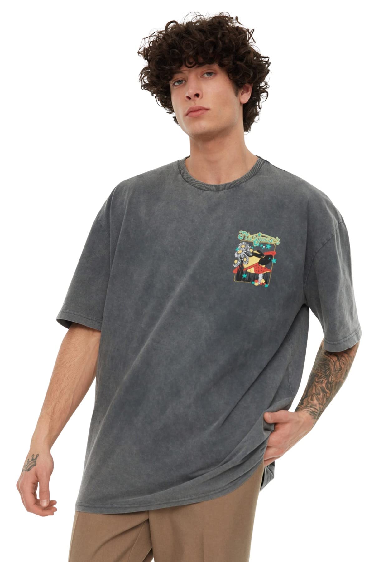 Trendyol Man Relaxed Standard Crew Neck Knit T-Shirt Anthracite