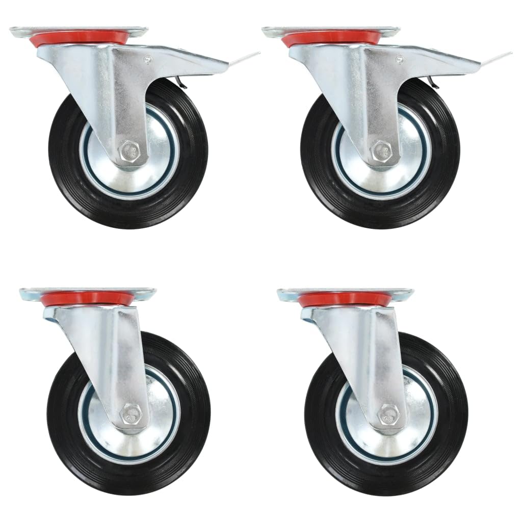 Ruote girevoli 4 pz 160 mm in gomma e ferro con rivestimento in zinco, 150 kg per ruota, con doppi freni per banco da lavoro, carrello, carrello di trasporto, officina e magazzino