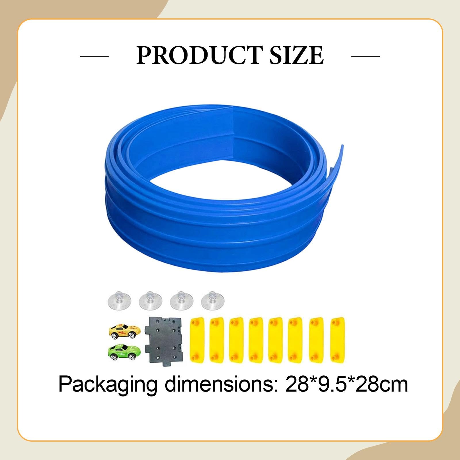 Flexible Rennstrecke Spielzeug Set mit Saugknöpfen Kompakte Rennbahn für Kinder Robuste Diecast Autos DIY Rennbahn Bastelset für Familienausflug Kinde, Blau, 4m